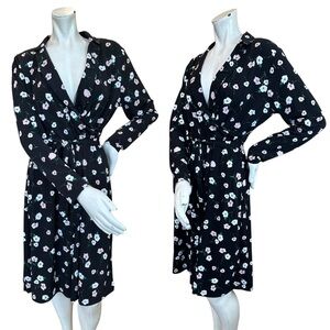 41 HAWTHORN Black Pastel Floral Collared Long Sleeve Modest Faux Wrap Dress XL
